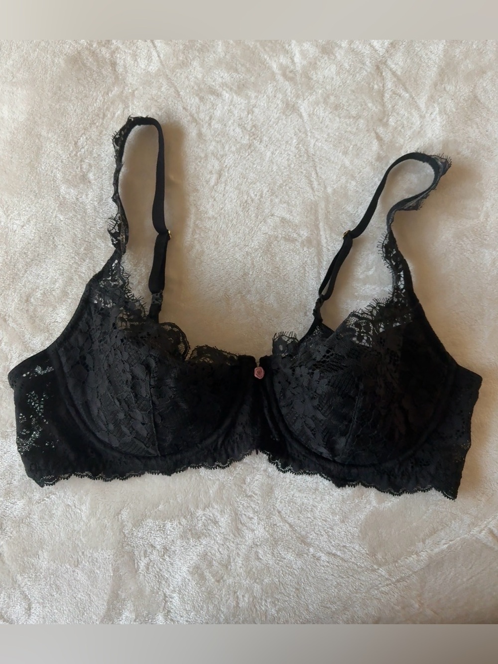 Victoria's Secret Black Lace Unlined Balconette Bra floral lace 38C